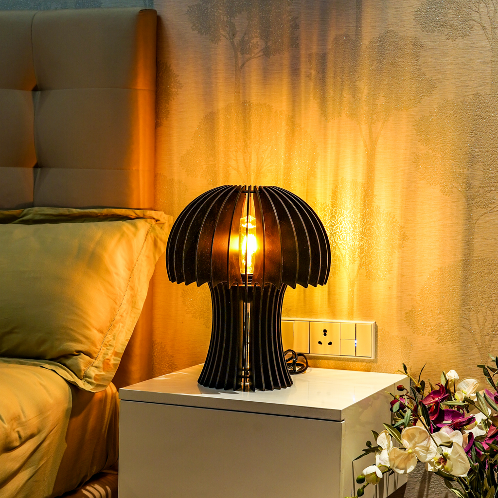 Black Mushroom Table Lamp with Warm Glow