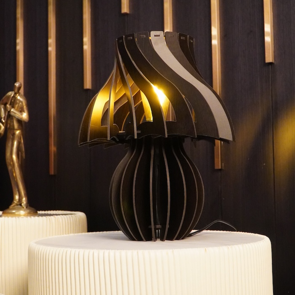 Black Mushroom Table Lamp with Warm Glow