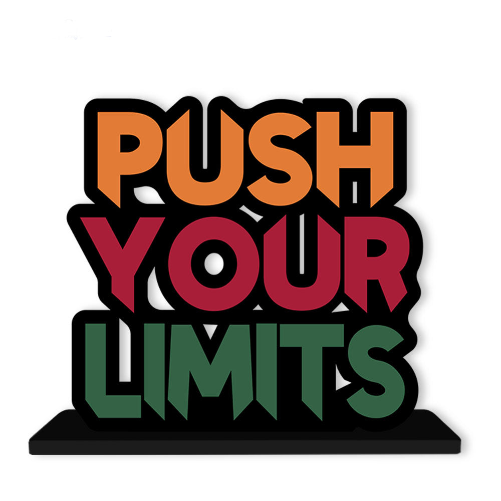 Push Your Limits Motivational Desk Decor – Inspirational Wooden Quote Stand for Office, Study Table, Gym, and Home Decor
