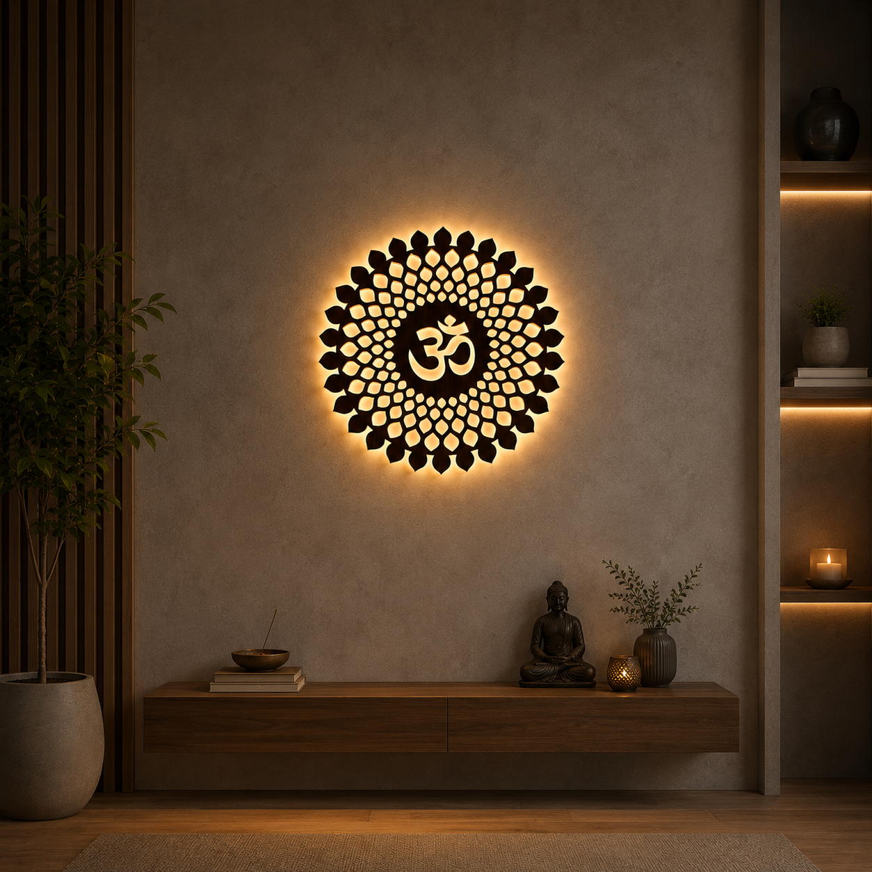 Beautiful OM Mandala Backlit with LED Wooden Wall Hanging