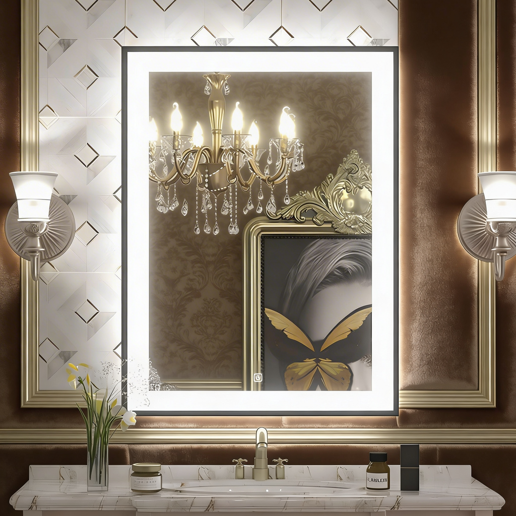 Luxury LED Cabinet Mirror with Touch Control and Classic Frame Design