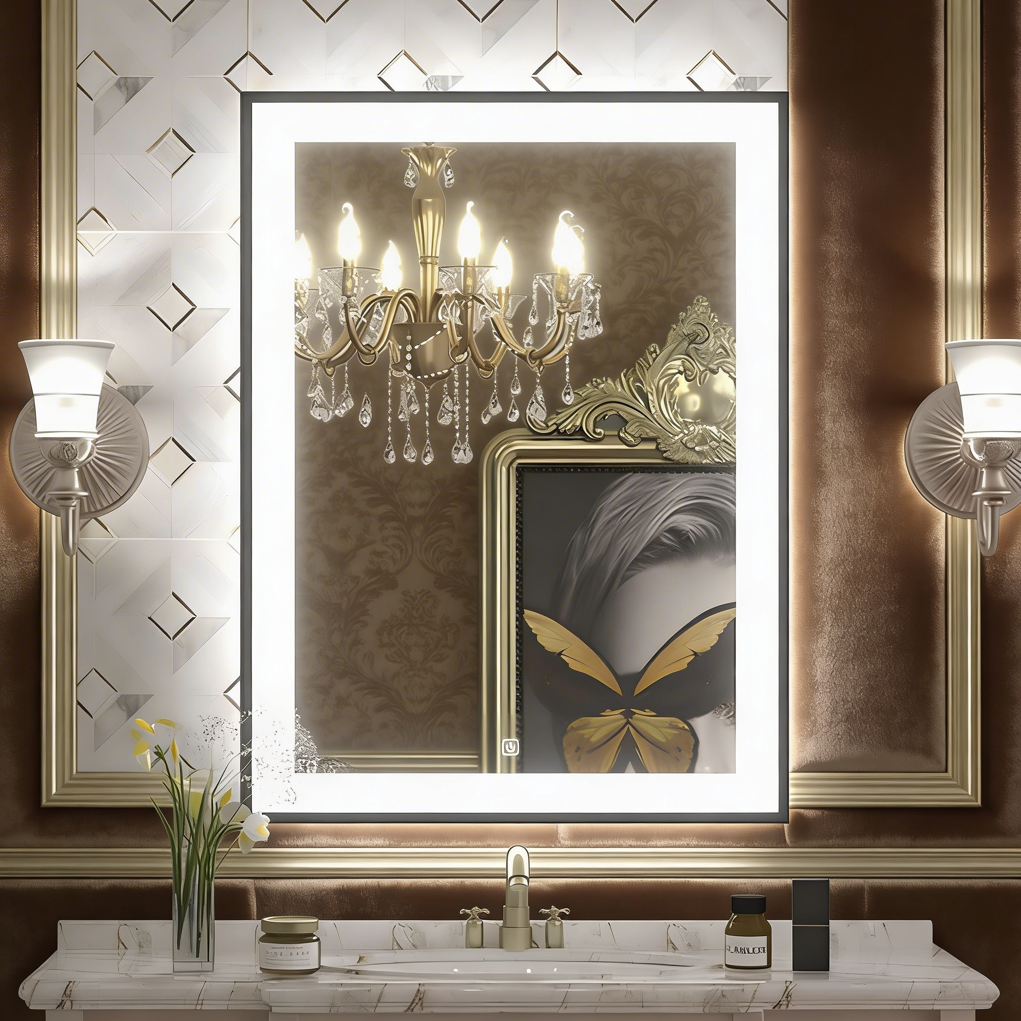 Luxury LED Cabinet Mirror with Touch Control and Classic Frame Design