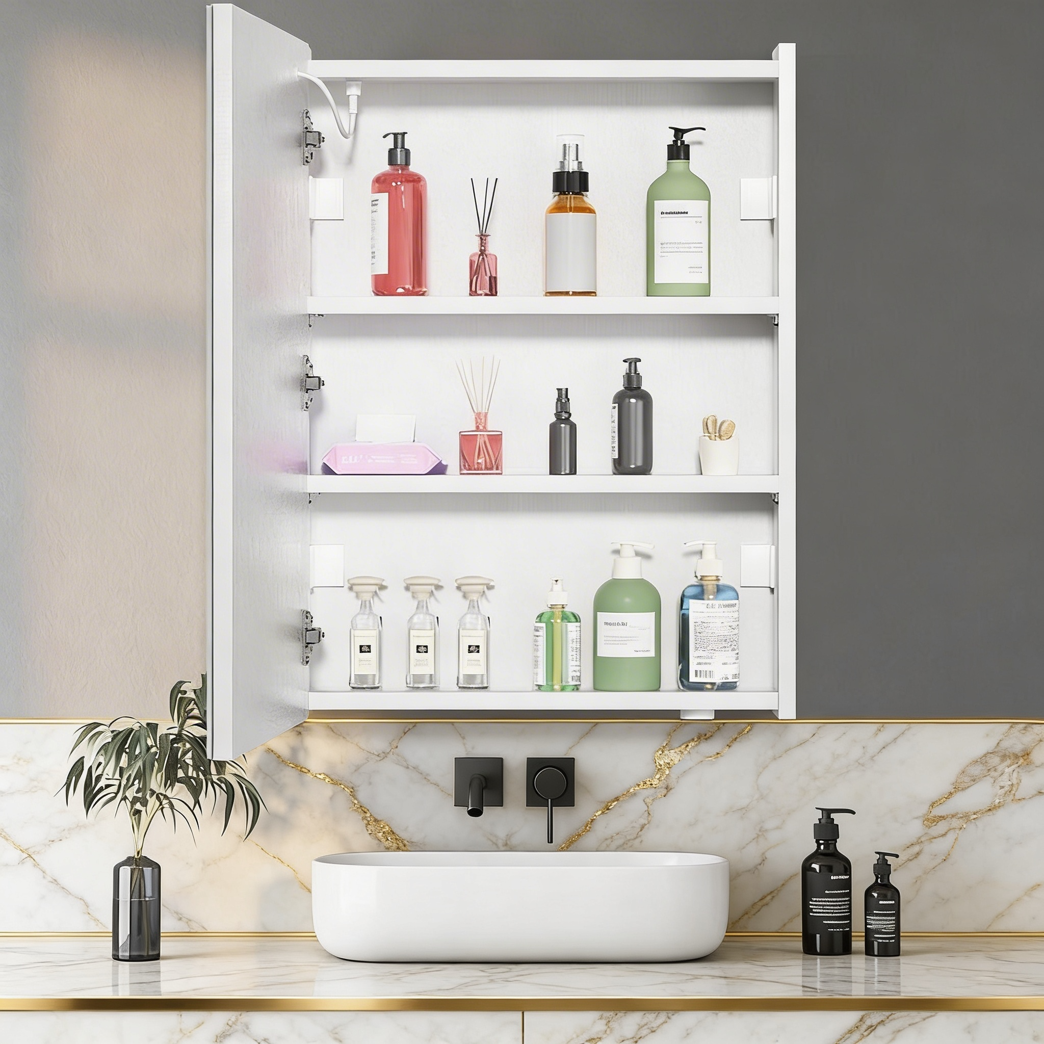 Modern Bright Backlit Frameless Bathroom Mirror Cabinet