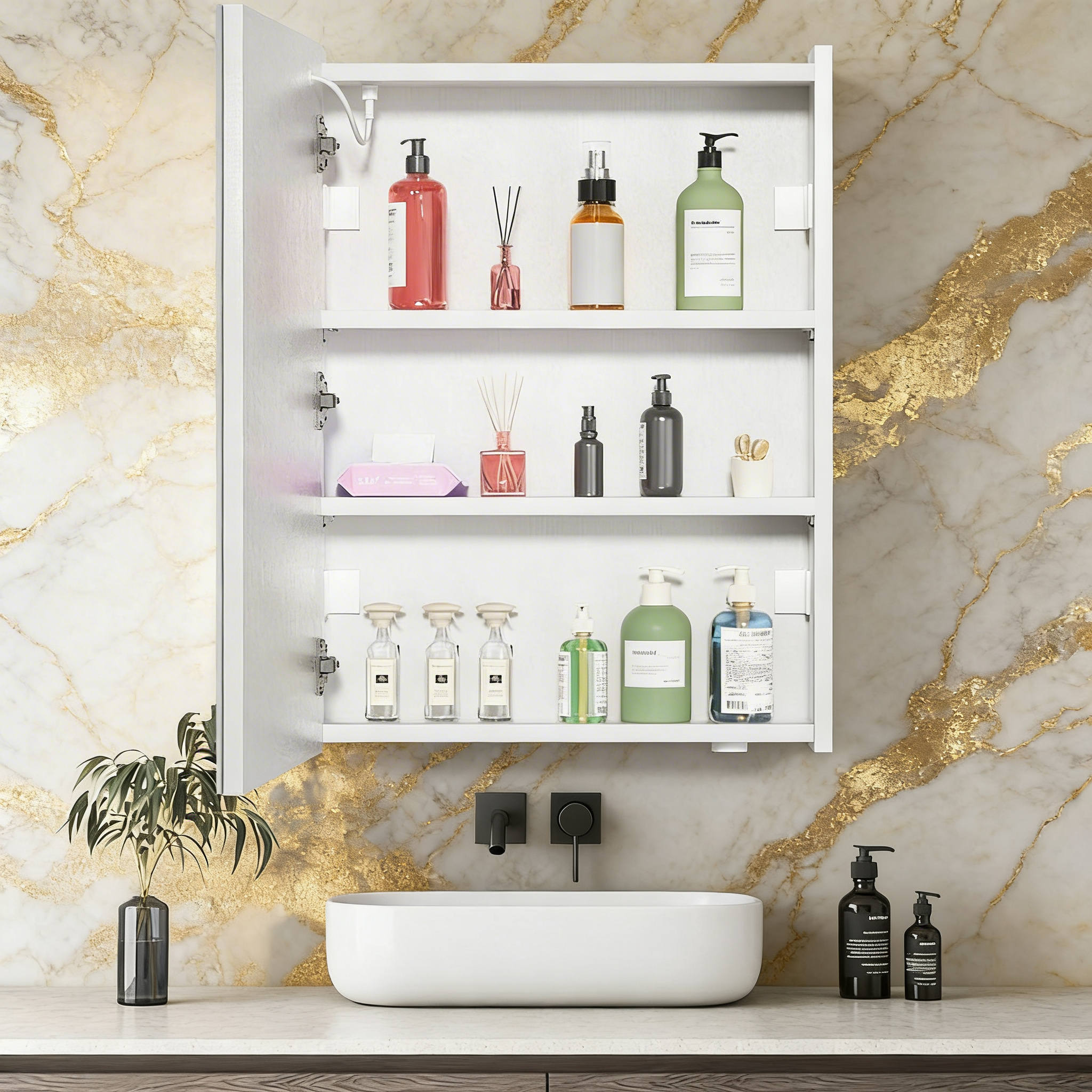 Modern Bright Backlit Frameless Bathroom Mirror Cabinet