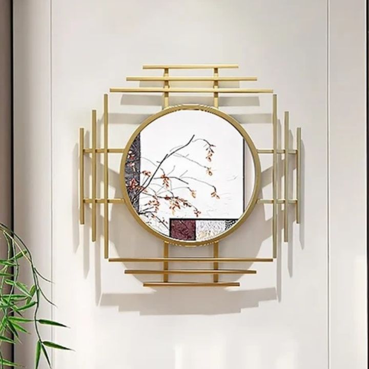 Geometric Sunburst Round Bathroom Mirror with Gold Finish