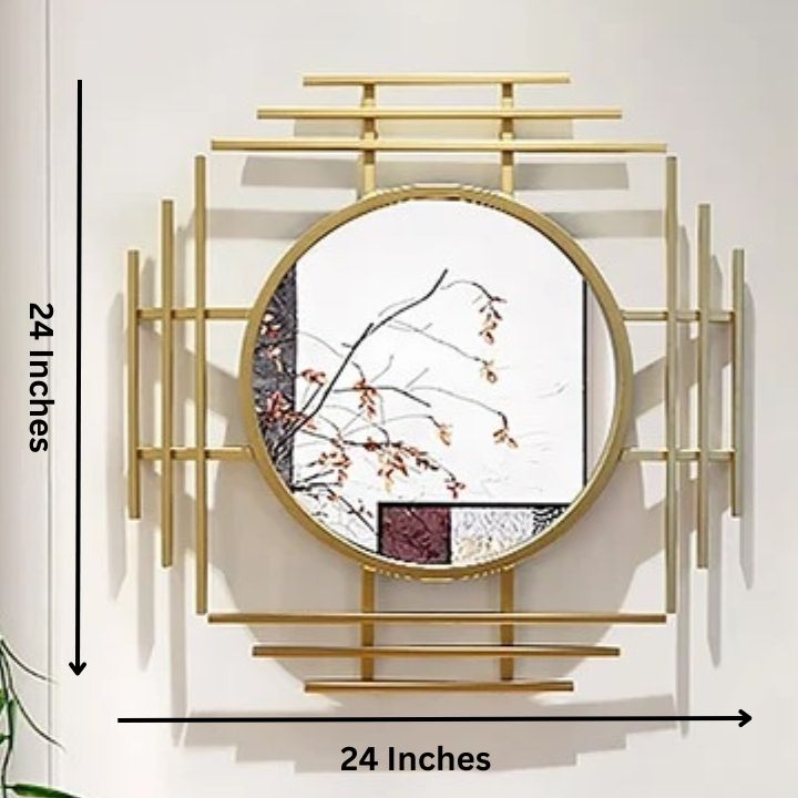 Geometric Sunburst Round Bathroom Mirror with Gold Finish