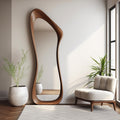 Unique Curved Frame Standing Wooden Body Mirror