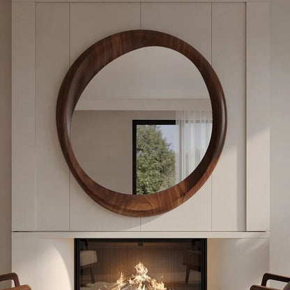 Smooth Finish Luxury Wooden Round Mirror