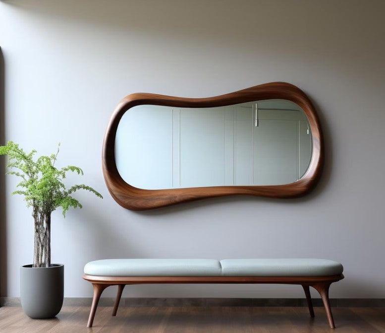 Unique Horizontal Wooden Frame Wall Mirror