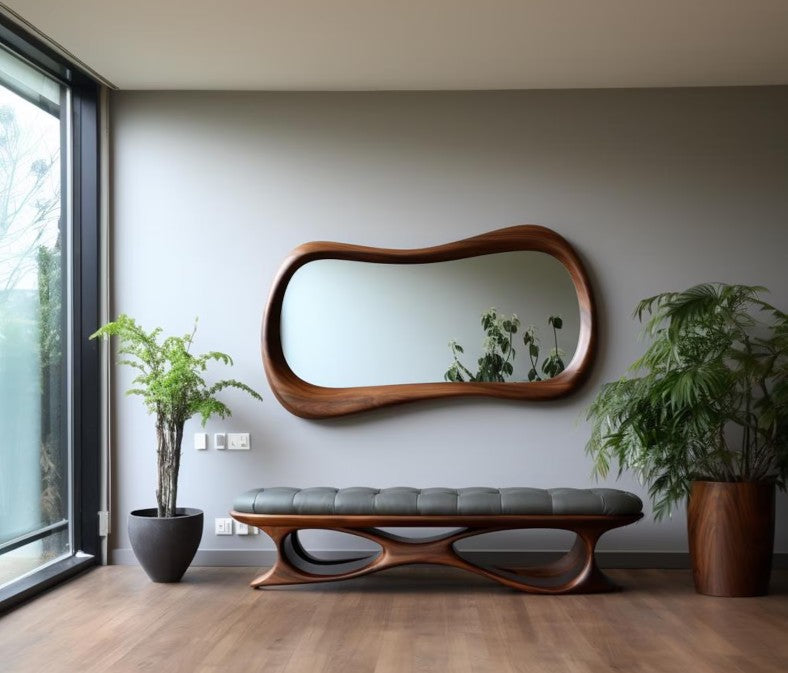 Unique Horizontal Wooden Frame Wall Mirror