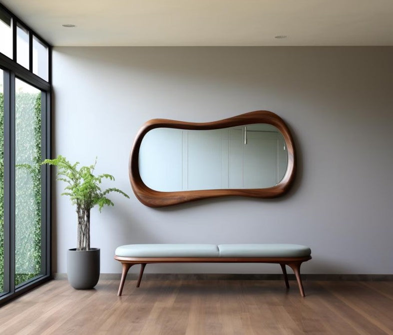 Unique Horizontal Wooden Frame Wall Mirror