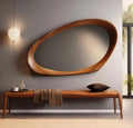 Artistic Abstract Walnut Wooden Wall Mirror
