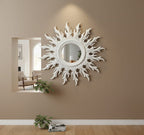 Luxury 3D White Sunburst Wall Mirror | Decorative Round Mirror for Living Room