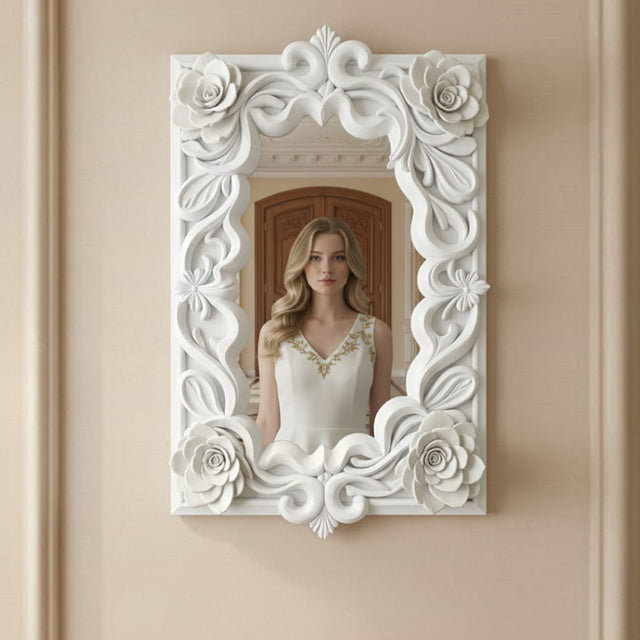 Elegant White Sunburst 3D Wall Mirror | Decorative Round Mirror for Living Room