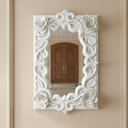 Elegant White Sunburst 3D Wall Mirror | Decorative Round Mirror for Living Room