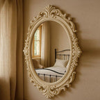 Antique Style Oval 3D Wall Mirror with Ornate Carved Frame – Luxury Decorative Wall Mirrors for Home & Studio