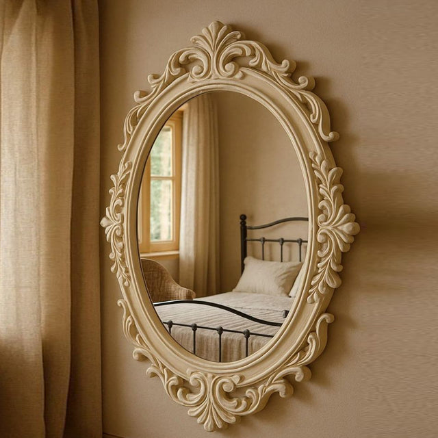 Antique Style Oval 3D Wall Mirror with Ornate Carved Frame – Luxury Decorative Wall Mirrors for Home & Studio