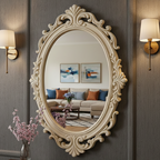 Antique Style Oval 3D Wall Mirror with Ornate Carved Frame – Luxury Decorative Wall Mirrors for Home & Studio