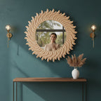 Decorative Sun Shaped Round 3D Wall Mirror for Home & Office – Hand-Carved Sunburst Designer Wall Mirror