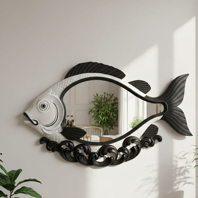 Modern Nautical Fish Shaped Decorative 3D Wall Mirror for Home & Hotels – Modern Wall Accent