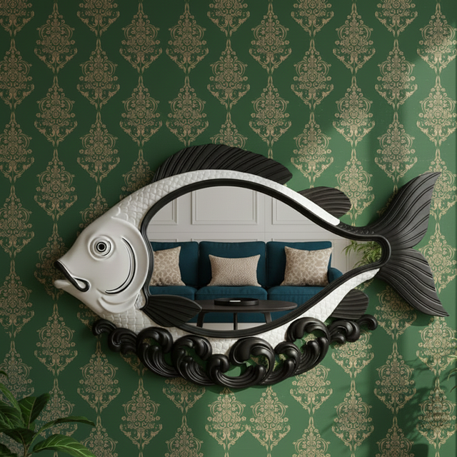 Modern Nautical Fish Shaped Decorative 3D Wall Mirror for Home & Hotels – Modern Wall Accent