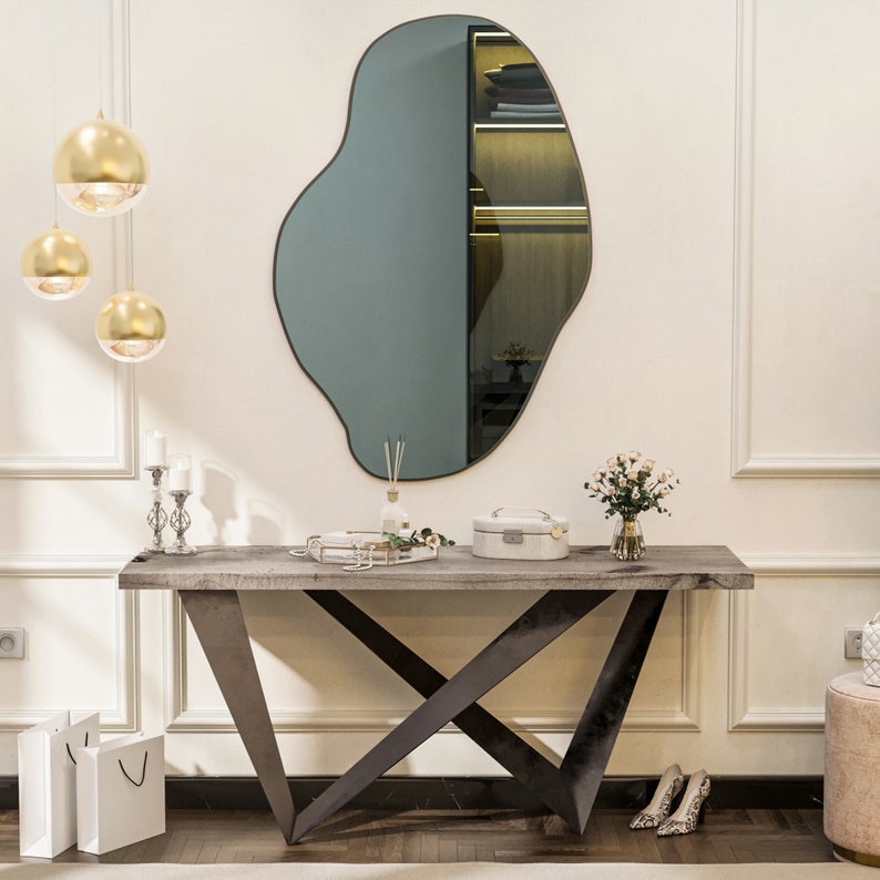 Modern Artistic Irregular Bathroom Wall Mounted with Black Wooden Finish