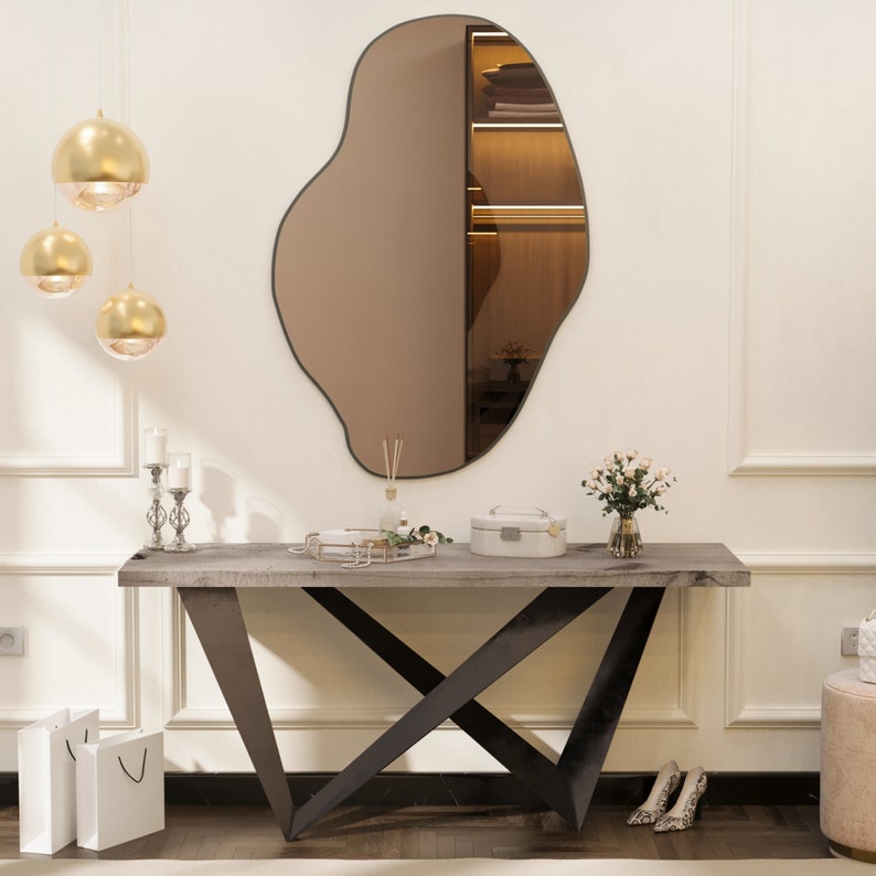 Modern Artistic Irregular Bathroom Wall Mounted with Black Wooden Finish