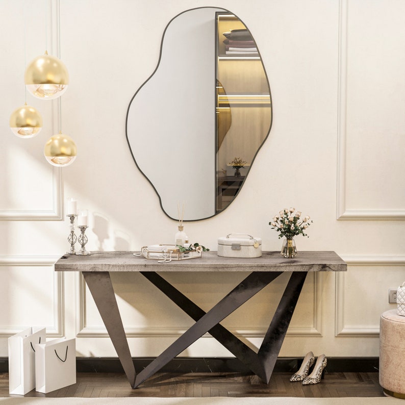 Modern Artistic Irregular Bathroom Wall Mounted with Black Wooden Finish
