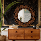 Artistic Designer Round Shape Wall Mirror with Wooden Frame