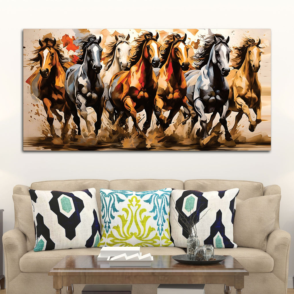 Majestic Seven Horses Water Color Art Premium Wall Painting