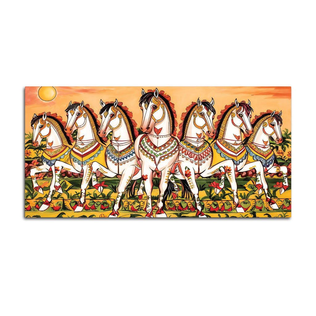 Seven Horses Folk Art Canvas wall Painting