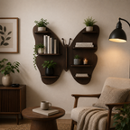 Butterfly Shape Backlit Designer Wooden Wall Shelf / Book Shelf / Night Light, Walnut Finish