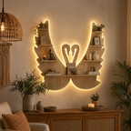 Beautiful Loving Swan Backlit Designer Wooden Wall Shelf / Book Shelf / Night Light, Light Oak Finish