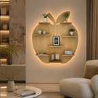 Apple Shape Backlit Designer Wooden Wall Shelf / Book Shelf / Night Light, Light Oak Finish