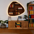 Abstract Shape Backlit Designer Wooden Wall Shelf / Book Shelf / Night Light, Walnut Finish