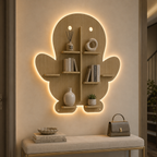 Baby Penguin Shape Wooden LED Light Wall Shelf with Oak Finish