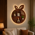 Orange Fruit Shape Wooden LED Light Wall Shelf with Walnut Finish