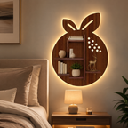 Orange Fruit Shape Wooden LED Light Wall Shelf with Walnut Finish