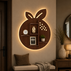 Orange Fruit Shape Wooden LED Light Wall Shelf with Walnut Finish