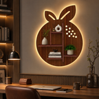 Orange Fruit Shape Wooden LED Light Wall Shelf with Walnut Finish