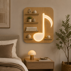 Music Symbol Note Backlit Wooden LED Light Wall Shelf with Oak Finish