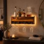 Yellow Natural Teak Wood Wall Mounted Mini Bar Shelf