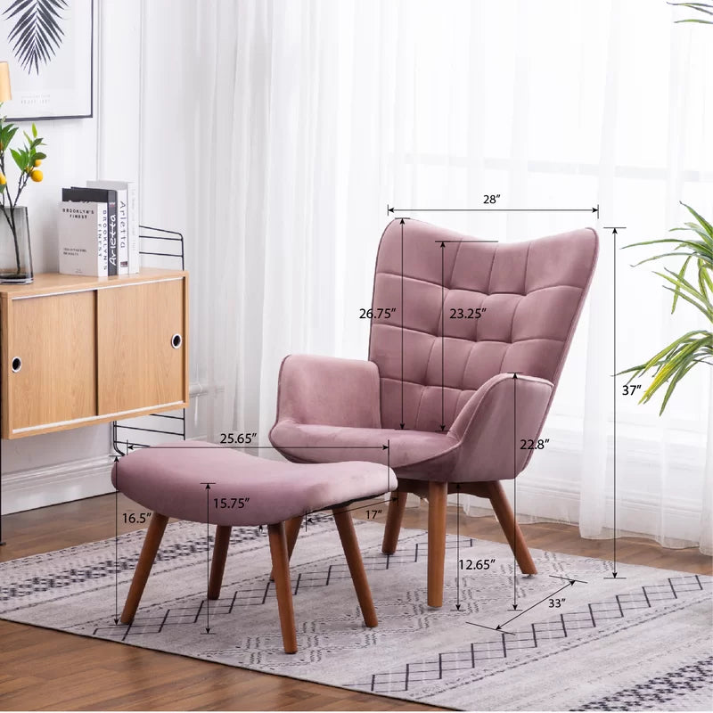 Tufted Curvy Long Back Sea Green Armchair with Ottoman