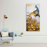 A Beautiful 3 Pieces Wall Painting of Golden Peacock - Decor Smart
