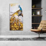 A Beautiful 3 Pieces Wall Painting of Golden Peacock - Decor Smart