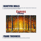 A Beautiful 5 Pieces Premium Wall Painting of Tree Forest in Sunset