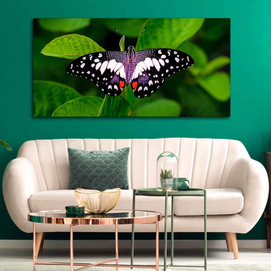 A Beautiful Butterfly on Leaf Premium Canvas Wall Painting - Decor Smart