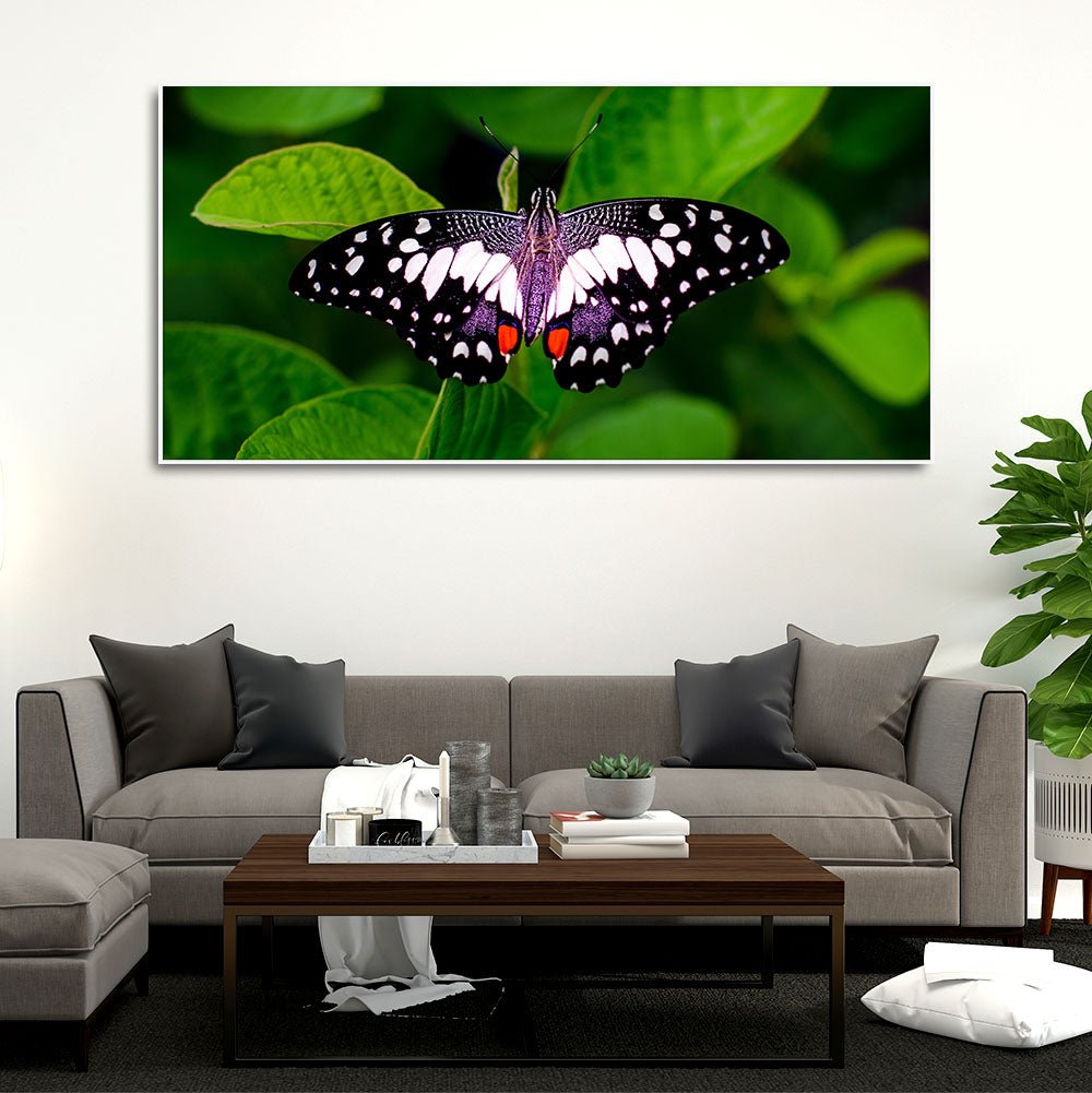A Beautiful Butterfly on Leaf Premium Canvas Wall Painting - Decor Smart