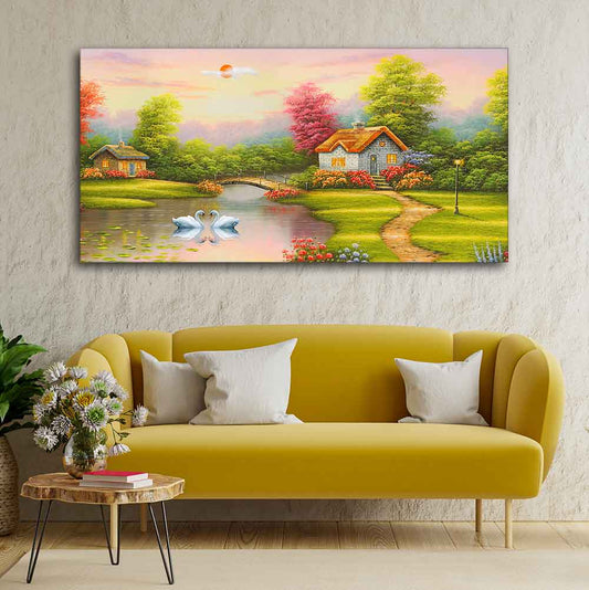 A Beautiful Scenery of Old Houses Canvas Wall Painting - Decor Smart