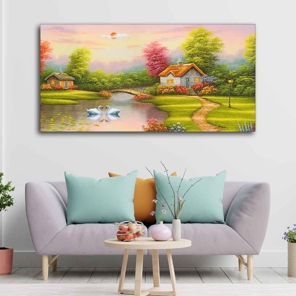 A Beautiful Scenery of Old Houses Canvas Wall Painting - Decor Smart